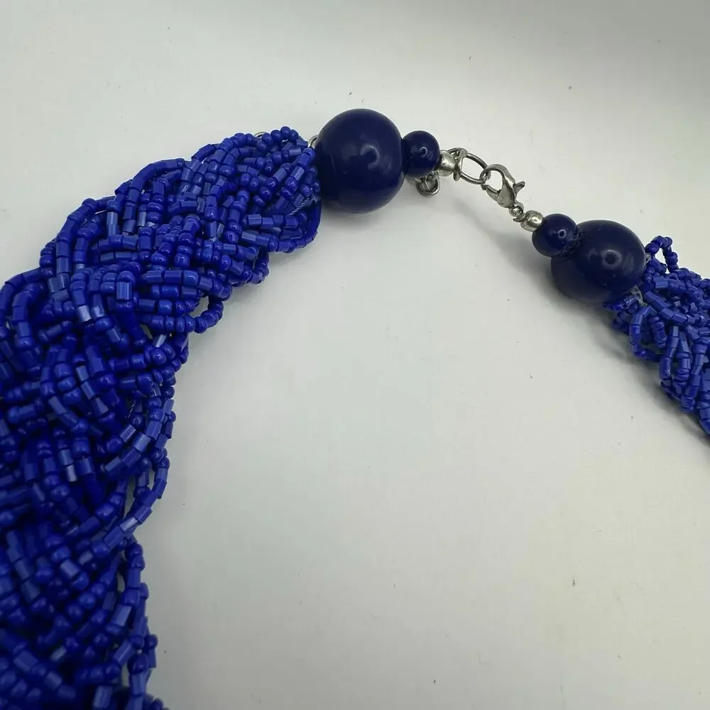 Glass Seed Beads Braided Chunky Necklace Statement Maximalism Choker